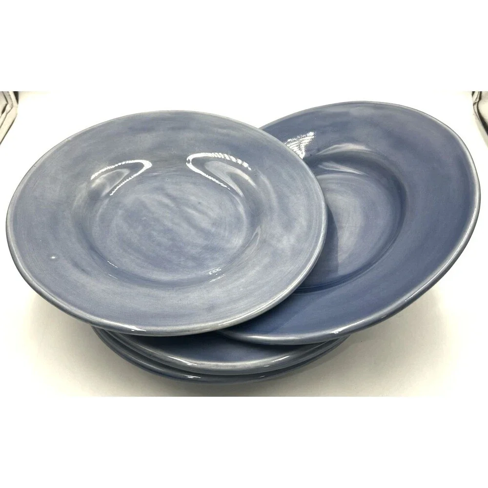 4 Salad Plates Pottery Barn Sausalito Slate Blue Deep Rim Bowl Blates 10